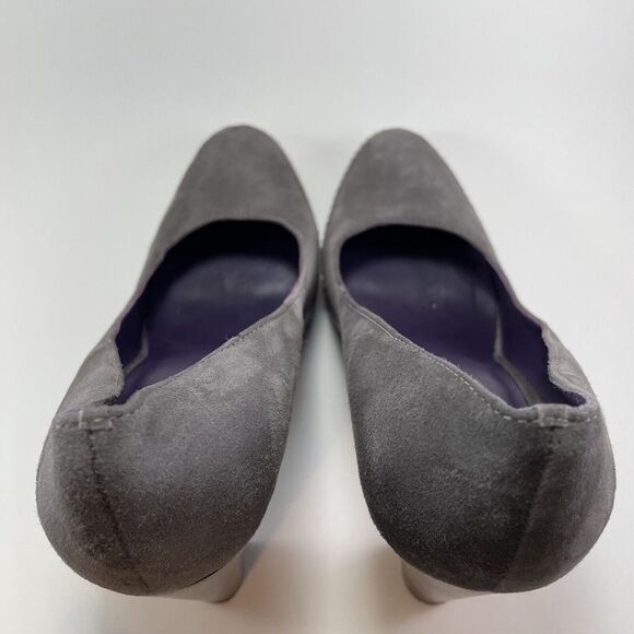 True Religion High Heel Platforms Women’s 8.5 Gray Suede Brown Leather 4.5" Heel - Picture 15 of 16